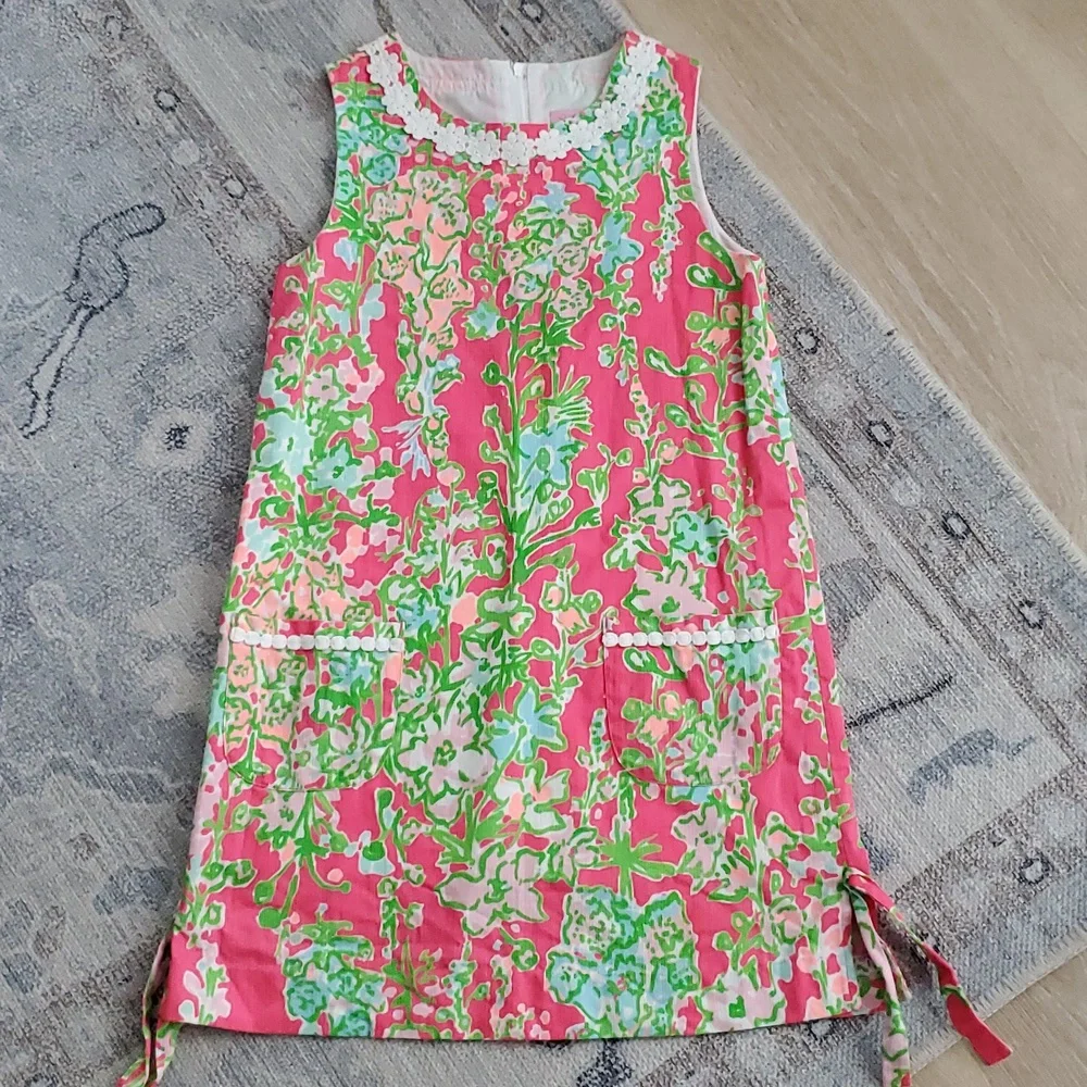Lilly Pulitzer Girls Pink Green Floral Shift Dress Sz10